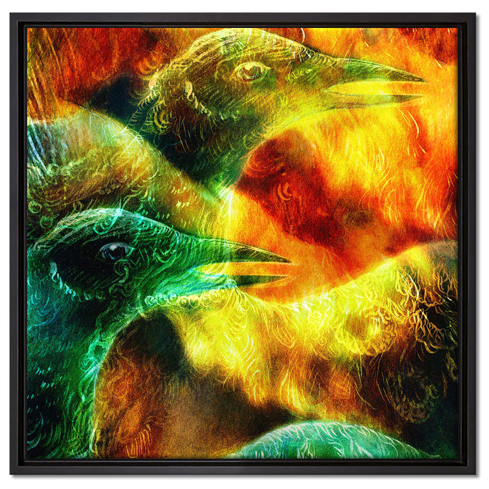 Vogel Phönix Collage auf Leinwandbild Quadratisch gerahmt Größe 60x60