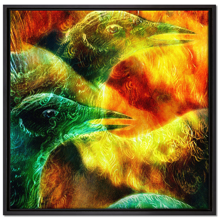 Vogel Phönix Collage auf Leinwandbild Quadratisch gerahmt Größe 70x70