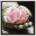 Lotus auf der Hand eines Buddhas auf Leinwandbild Quadratisch gerahmt Größe 60x60