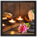Kerzen mit Zen Steinen und Seerose auf Leinwandbild Quadratisch gerahmt Größe 40x40
