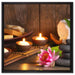 Kerzen mit Zen Steinen und Seerose auf Leinwandbild Quadratisch gerahmt Größe 60x60
