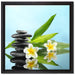 Zen Steinturm Monoi Blüten auf Leinwandbild Quadratisch gerahmt Größe 40x40