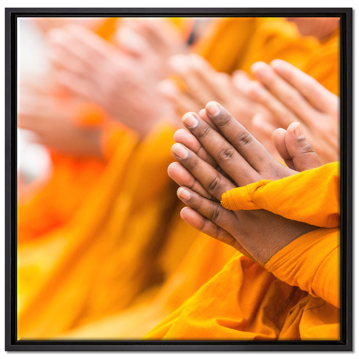 Betende Hände Mönche Tibet auf Leinwandbild Quadratisch gerahmt Größe 70x70
