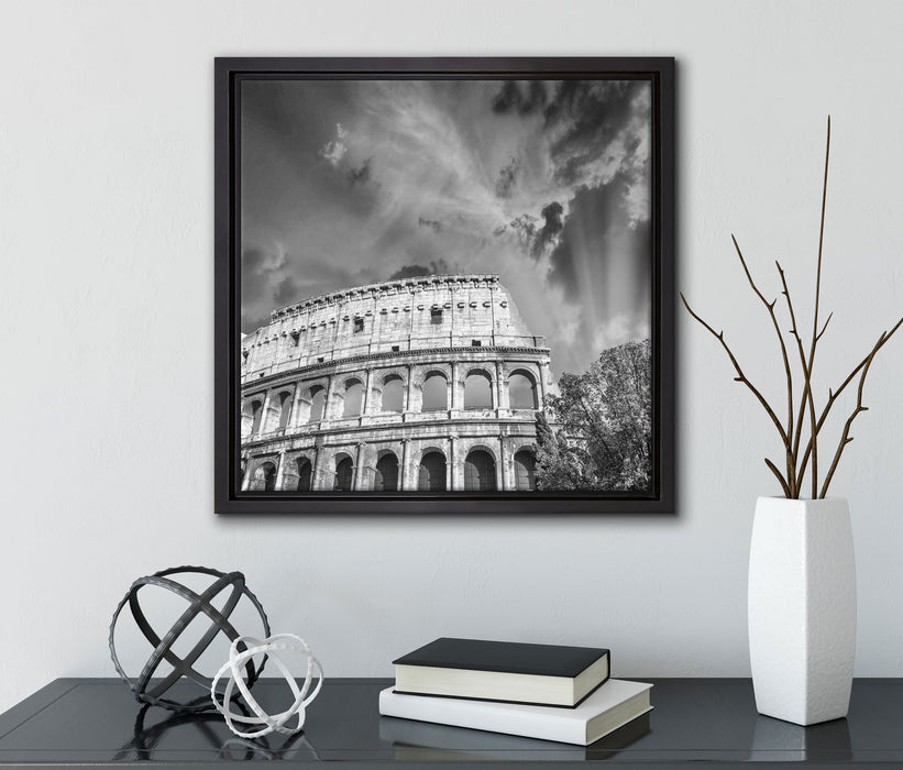 klassisches Colloseum in Rom  auf Leinwandbild Quadratisch gerahmt mit Kirschblüten