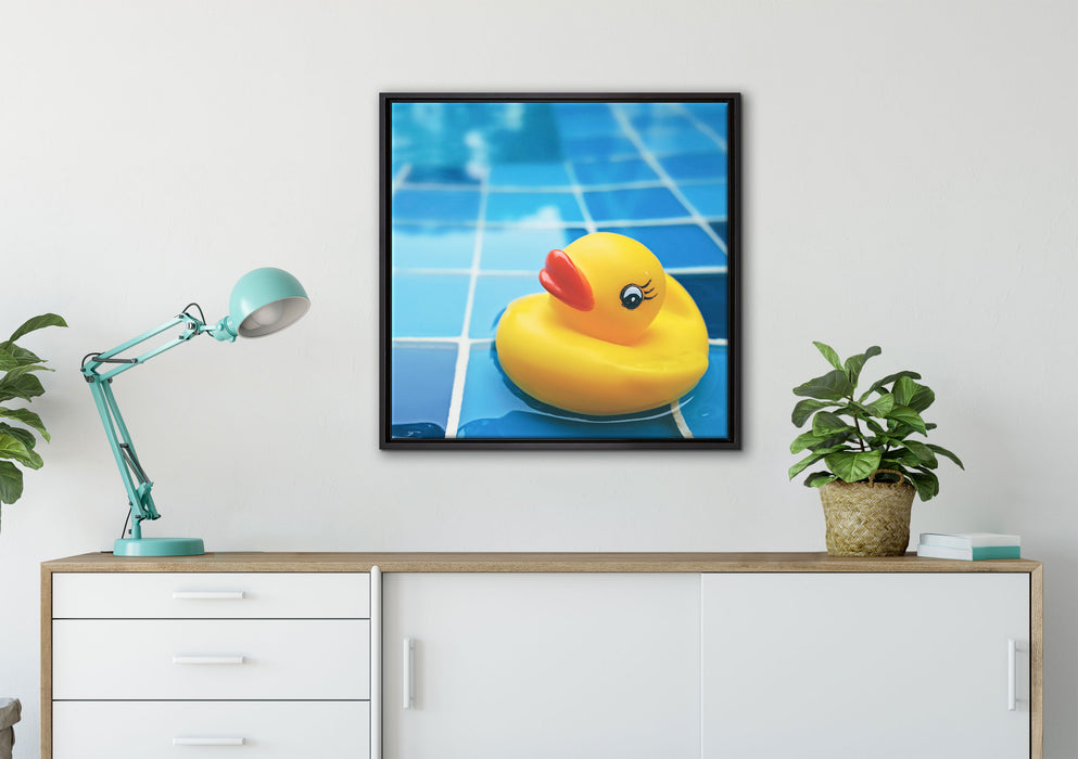 Quietsche Ente im Bad auf Leinwandbild gerahmt Quadratisch verschiedene Größen im Wohnzimmer