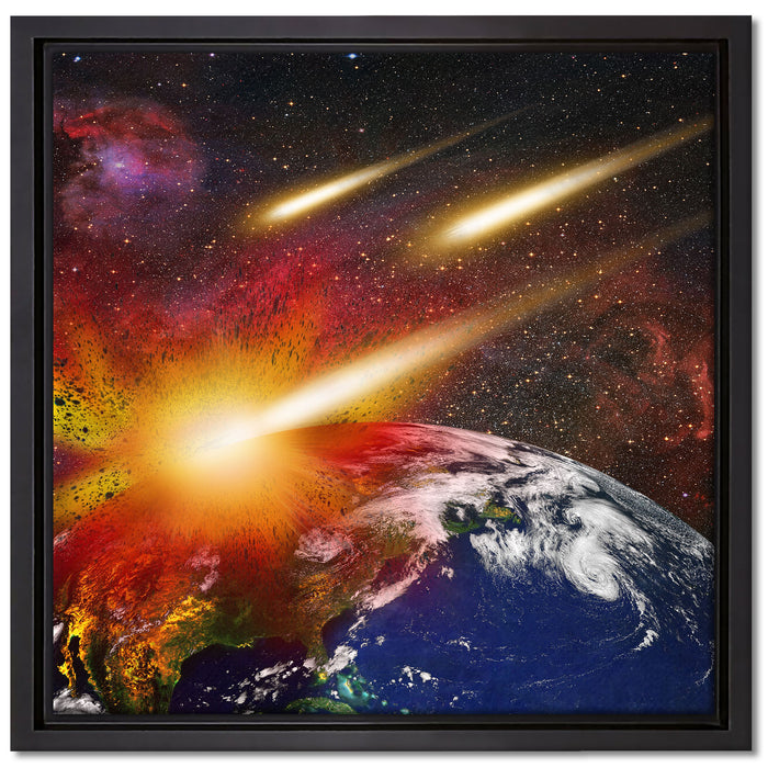 Erde mit Kometeneinschlag auf Leinwandbild Quadratisch gerahmt Größe 40x40