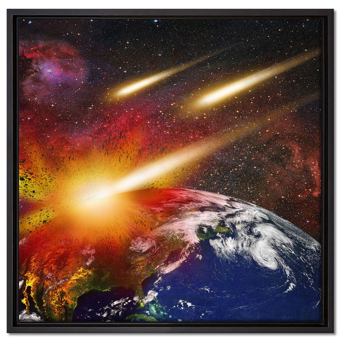 Erde mit Kometeneinschlag auf Leinwandbild Quadratisch gerahmt Größe 60x60
