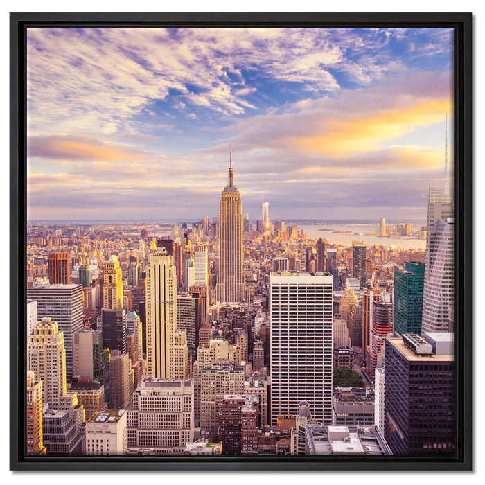 Skyline New York Sonnenuntergang auf Leinwandbild Quadratisch gerahmt Größe 60x60