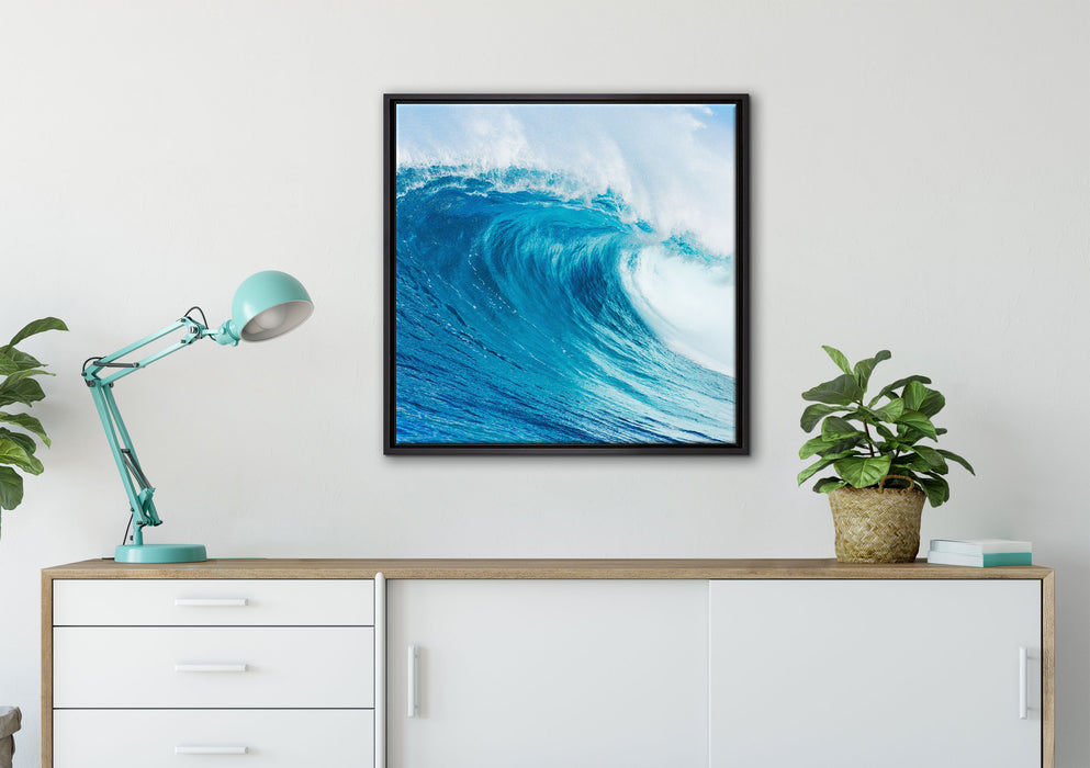 Atemberaubende Welle auf Leinwandbild gerahmt Quadratisch verschiedene Größen im Wohnzimmer