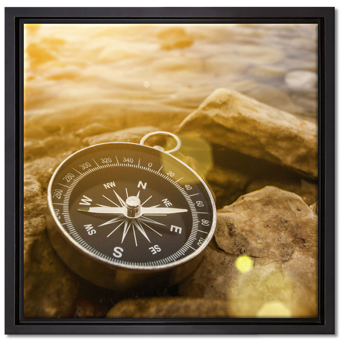 Kompass auf Steinen Reiselust auf Leinwandbild Quadratisch gerahmt Größe 40x40