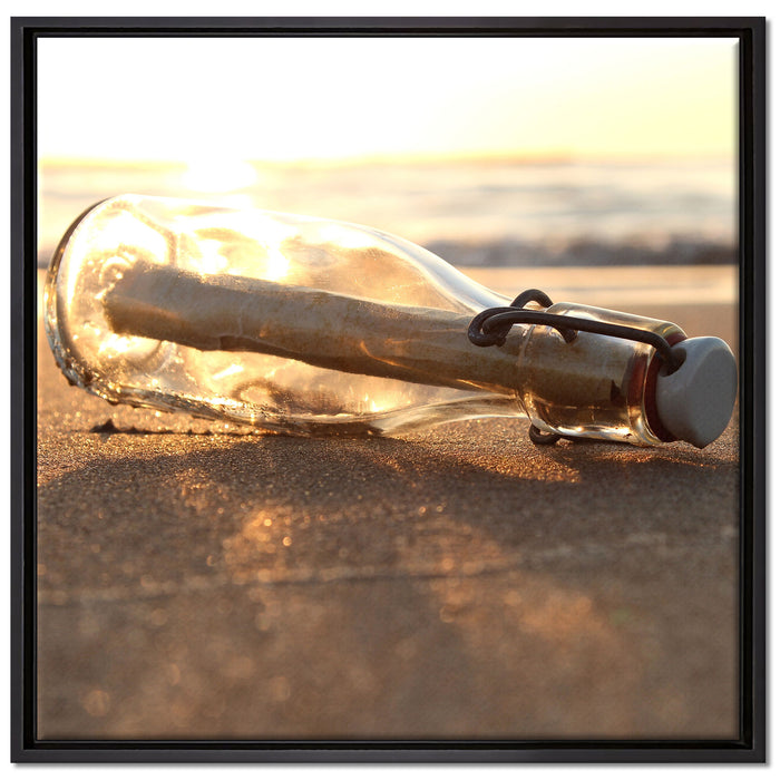 Flaschenpost am Strand auf Leinwandbild Quadratisch gerahmt Größe 70x70