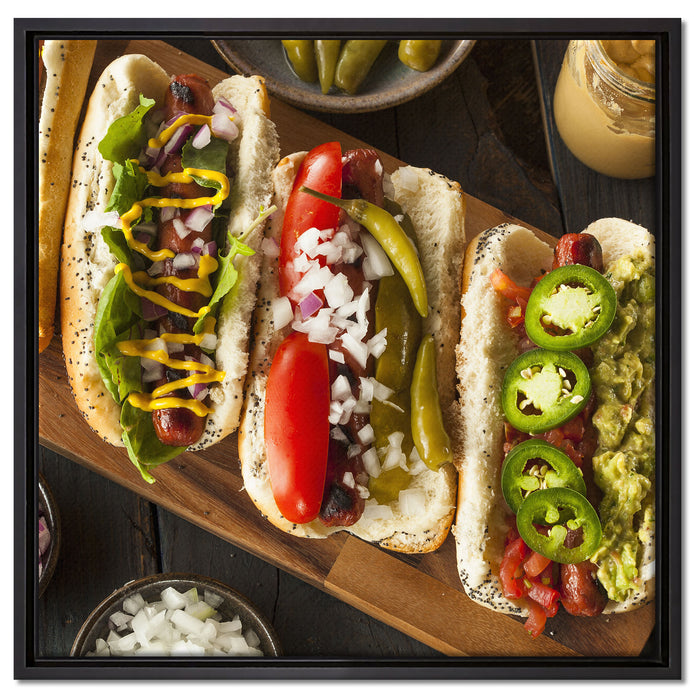 Amerikanische Hotdogs auf Leinwandbild Quadratisch gerahmt Größe 60x60