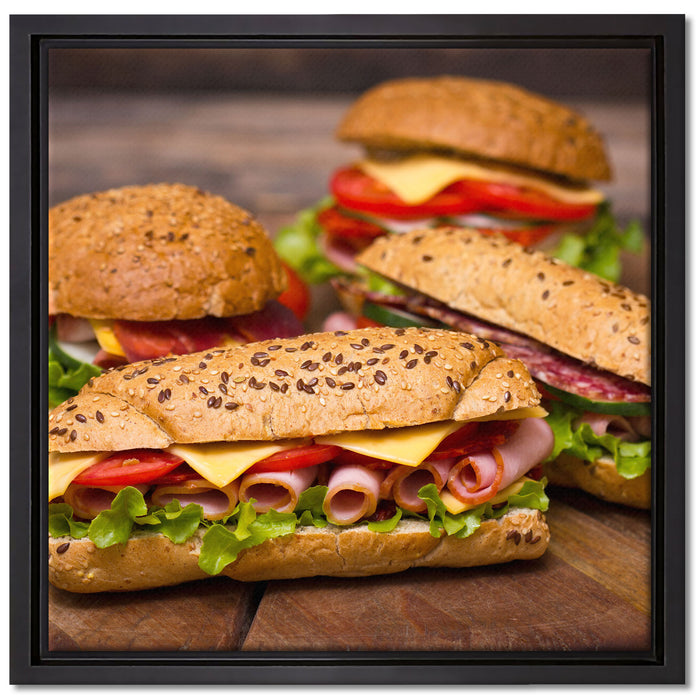 Köstliche Sandwiches auf Leinwandbild Quadratisch gerahmt Größe 40x40