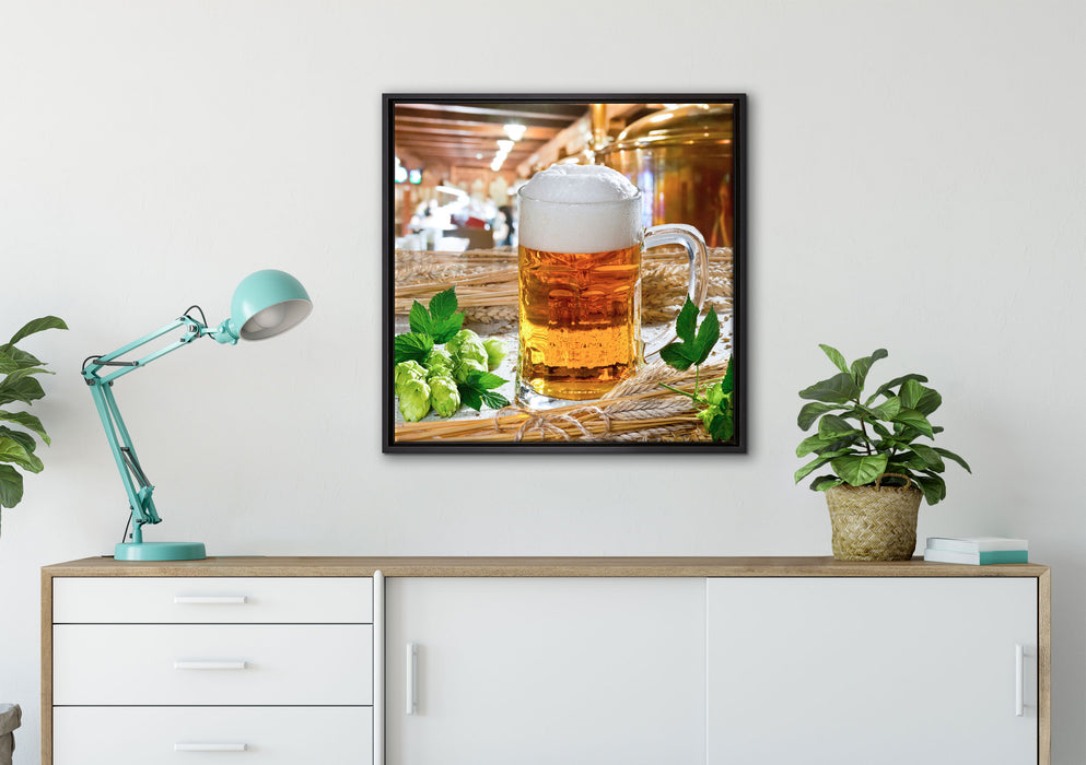 Deutsches frisches Bier auf Leinwandbild gerahmt Quadratisch verschiedene Größen im Wohnzimmer