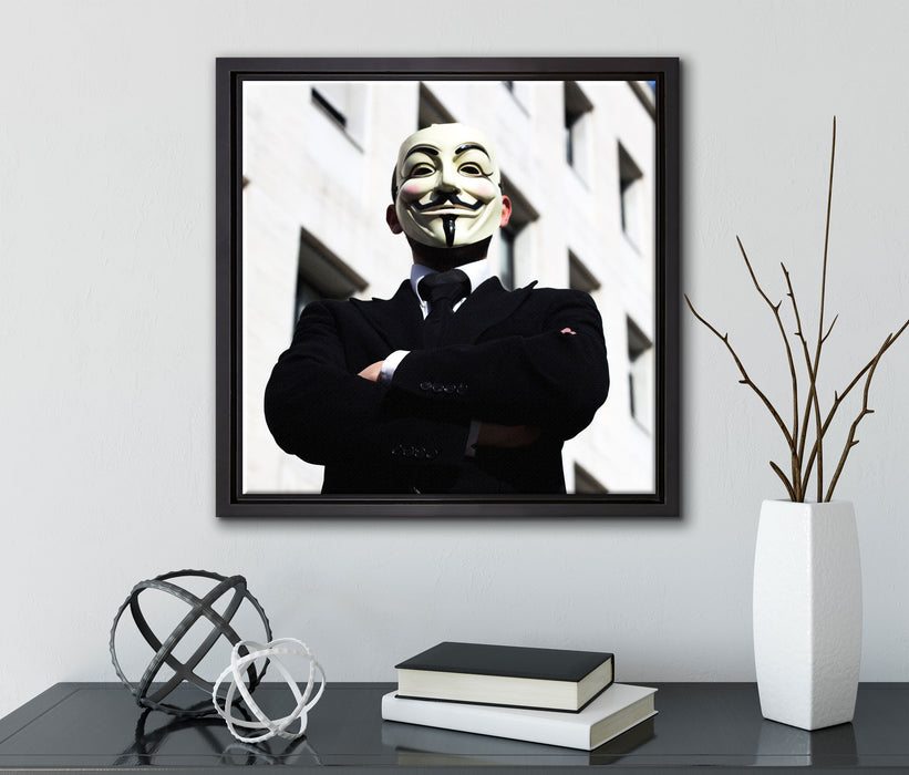 Anonymus Maske  auf Leinwandbild Quadratisch gerahmt mit Kirschblüten
