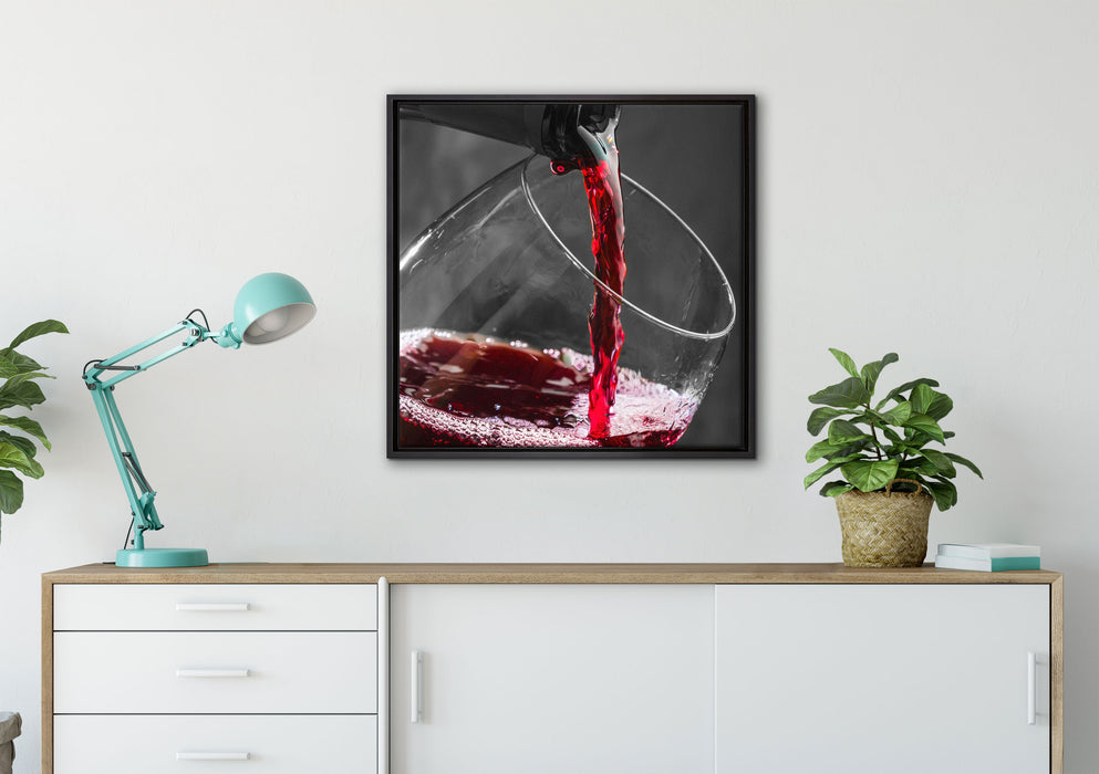 köstlicher Rotwein auf Leinwandbild gerahmt Quadratisch verschiedene Größen im Wohnzimmer