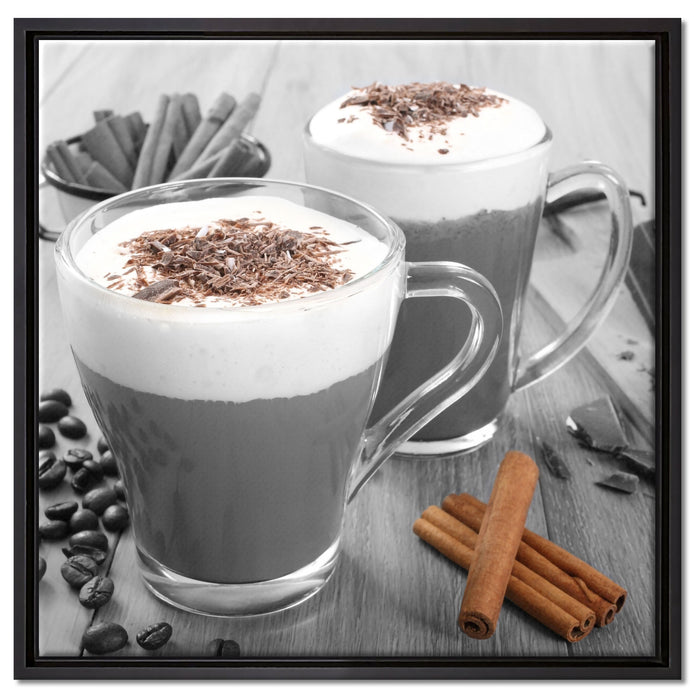 heiße Schokolade und Kaffee auf Leinwandbild Quadratisch gerahmt Größe 60x60