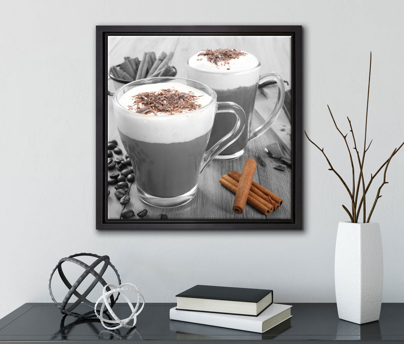 heiße Schokolade und Kaffee  auf Leinwandbild Quadratisch gerahmt mit Kirschblüten