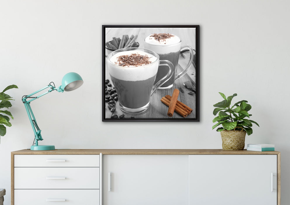 heiße Schokolade und Kaffee auf Leinwandbild gerahmt Quadratisch verschiedene Größen im Wohnzimmer