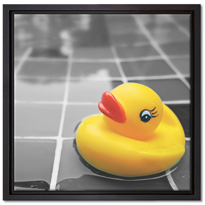 Quietsche Ente im Wasser auf Leinwandbild Quadratisch gerahmt Größe 40x40