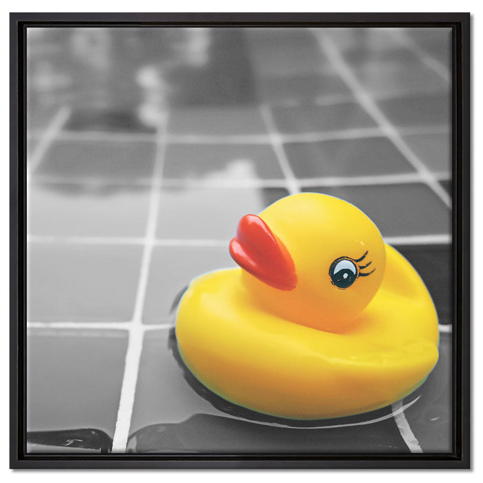 Quietsche Ente im Wasser auf Leinwandbild Quadratisch gerahmt Größe 60x60