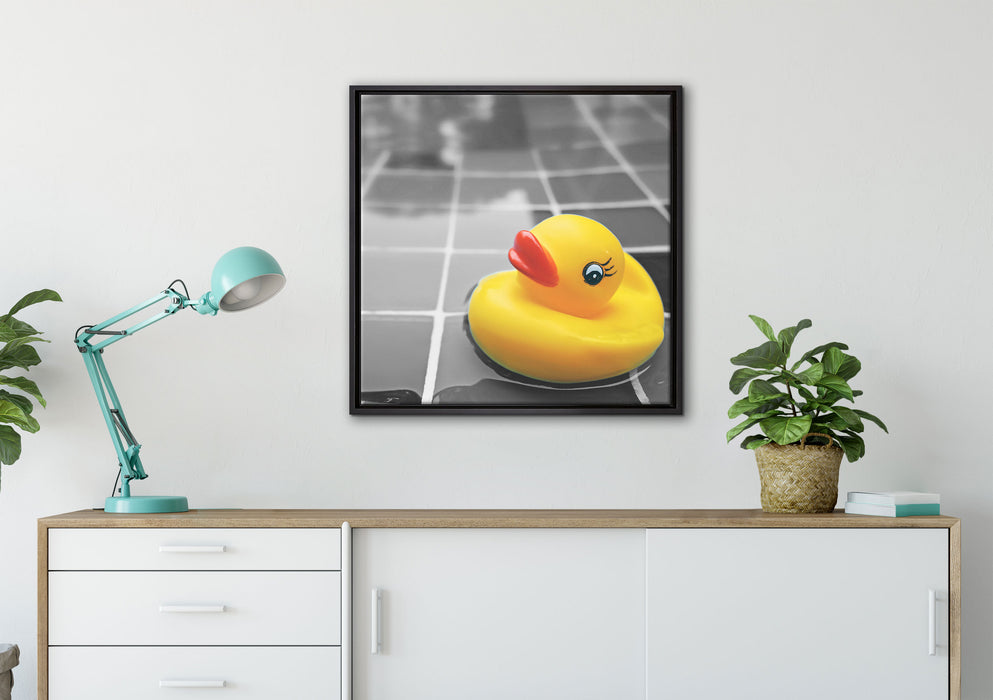 Quietsche Ente im Wasser auf Leinwandbild gerahmt Quadratisch verschiedene Größen im Wohnzimmer