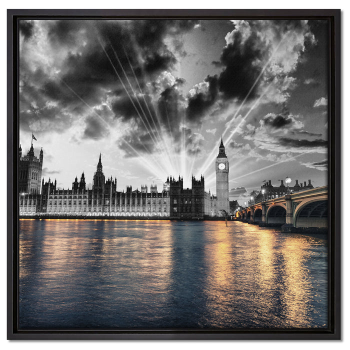 Westminster Abbey mit Big Ben auf Leinwandbild Quadratisch gerahmt Größe 60x60