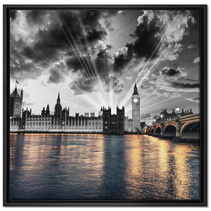 Westminster Abbey mit Big Ben auf Leinwandbild Quadratisch gerahmt Größe 70x70