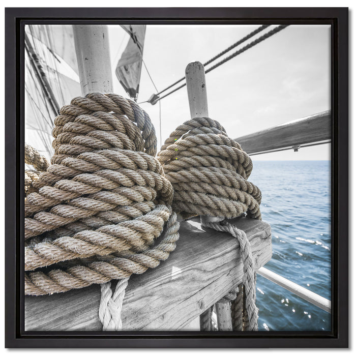 Tau Seile auf einem Schiff auf Leinwandbild Quadratisch gerahmt Größe 40x40