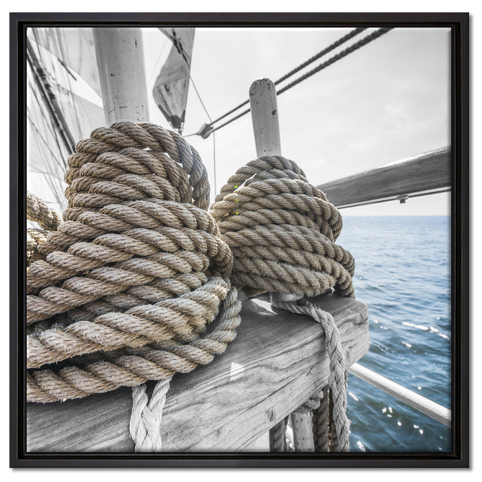 Tau Seile auf einem Schiff auf Leinwandbild Quadratisch gerahmt Größe 60x60