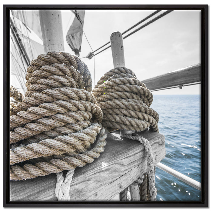 Tau Seile auf einem Schiff auf Leinwandbild Quadratisch gerahmt Größe 70x70