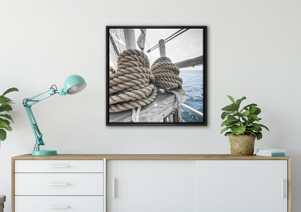 Tau Seile auf einem Schiff auf Leinwandbild gerahmt Quadratisch verschiedene Größen im Wohnzimmer