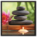 Seerose mit Zen Steinen und Kerzen auf Leinwandbild Quadratisch gerahmt Größe 60x60