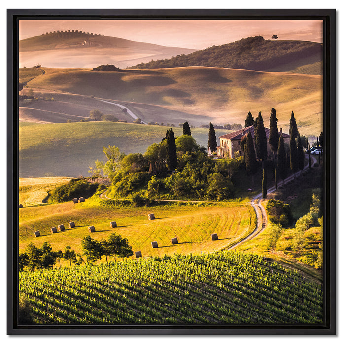 Wunderschöne Toskana Landschaft auf Leinwandbild Quadratisch gerahmt Größe 60x60
