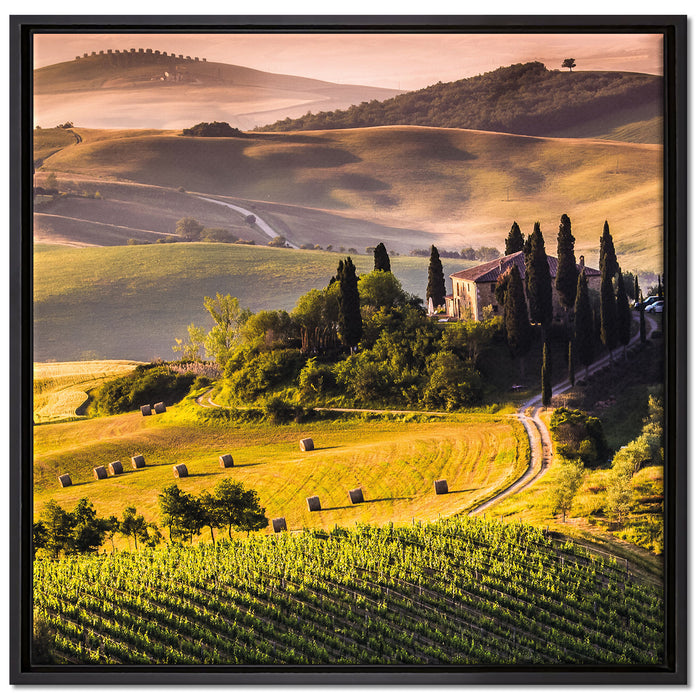 Wunderschöne Toskana Landschaft auf Leinwandbild Quadratisch gerahmt Größe 70x70