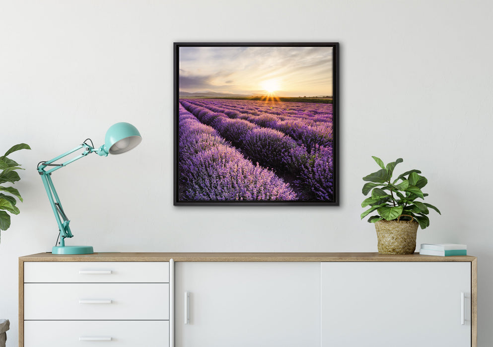 Traumhafte Lavendel Provence auf Leinwandbild gerahmt Quadratisch verschiedene Größen im Wohnzimmer