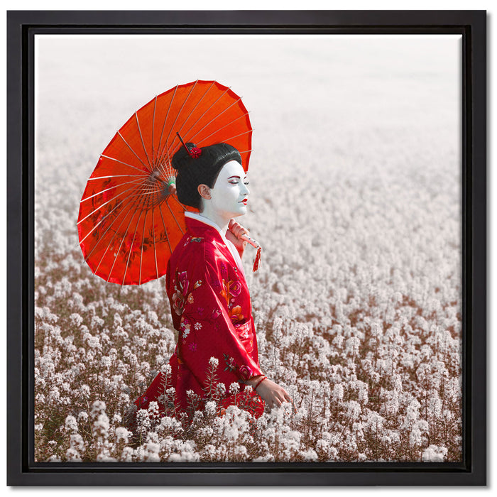 Geisha auf dem Feld auf Leinwandbild Quadratisch gerahmt Größe 40x40