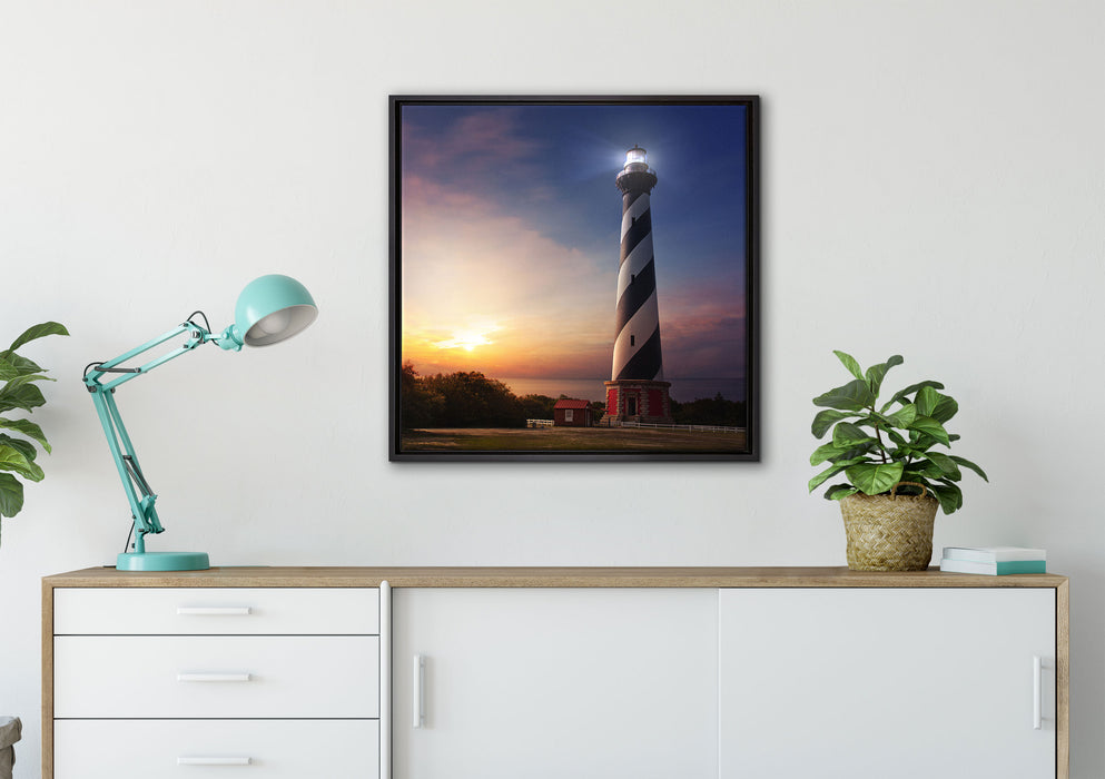 Cape Hatteras Leuchtturm auf Leinwandbild gerahmt Quadratisch verschiedene Größen im Wohnzimmer