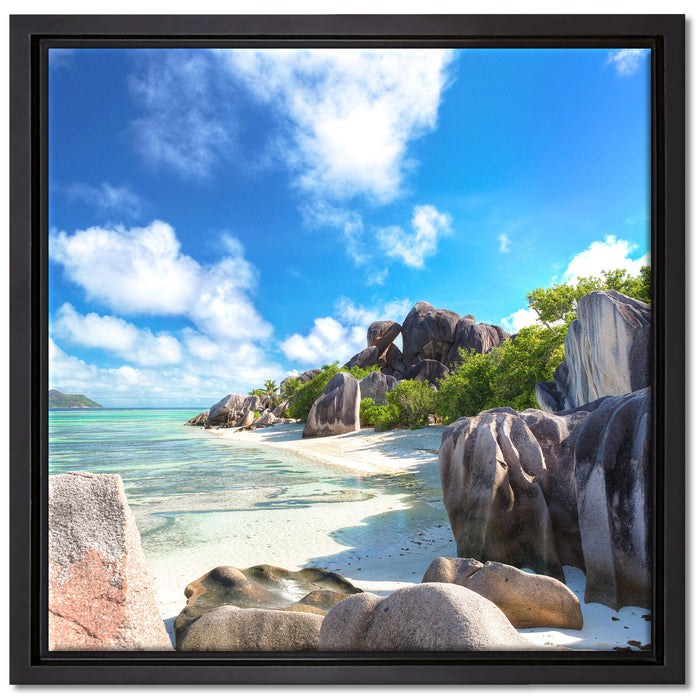 Seychellen Strand auf Leinwandbild Quadratisch gerahmt Größe 40x40