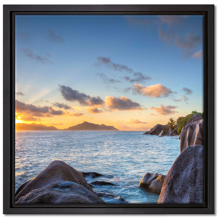 Sonnenuntergang Seychellen auf Leinwandbild Quadratisch gerahmt Größe 40x40
