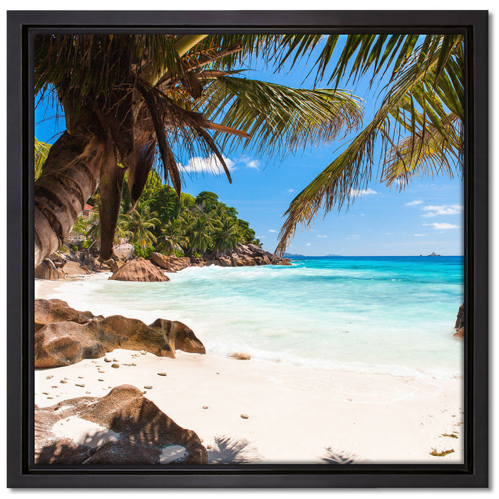 Palmenstrand Seychellen auf Leinwandbild Quadratisch gerahmt Größe 40x40