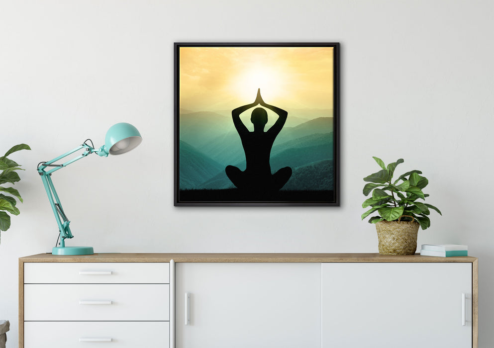 Yoga und Meditation auf Leinwandbild gerahmt Quadratisch verschiedene Größen im Wohnzimmer