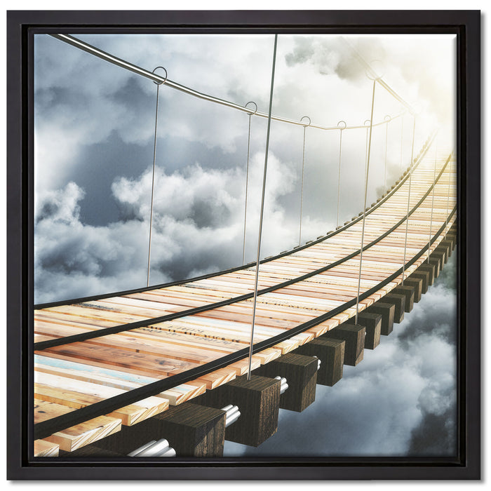 Hölzerne Brücke in den Wolken auf Leinwandbild Quadratisch gerahmt Größe 40x40