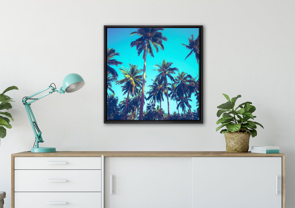 Tropische Palmen auf Leinwandbild gerahmt Quadratisch verschiedene Größen im Wohnzimmer