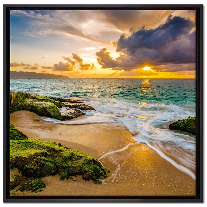 Sonnenuntergang auf Hawaii auf Leinwandbild Quadratisch gerahmt Größe 70x70
