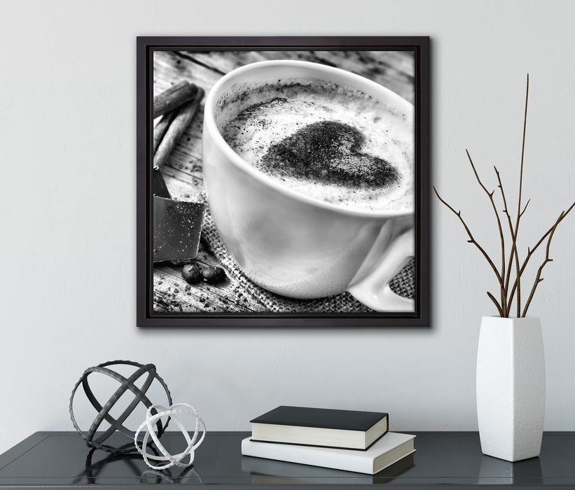 Kaffe Kaffeebohnen  auf Leinwandbild Quadratisch gerahmt mit Kirschblüten