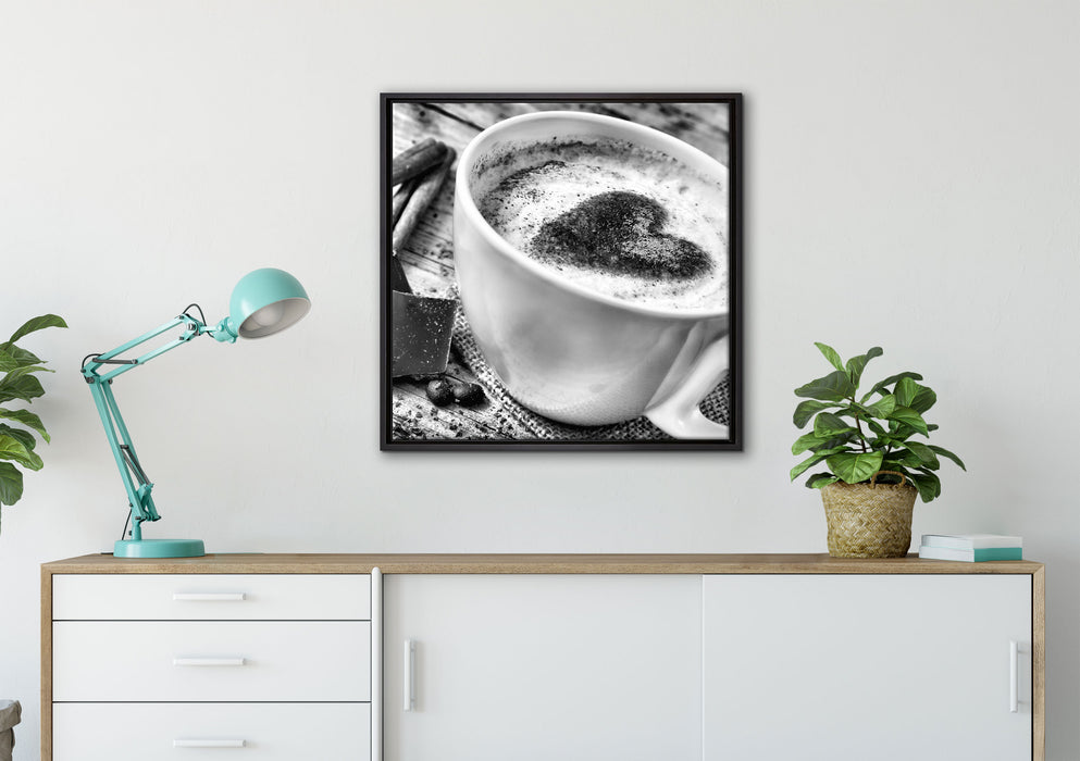 Kaffe Kaffeebohnen auf Leinwandbild gerahmt Quadratisch verschiedene Größen im Wohnzimmer