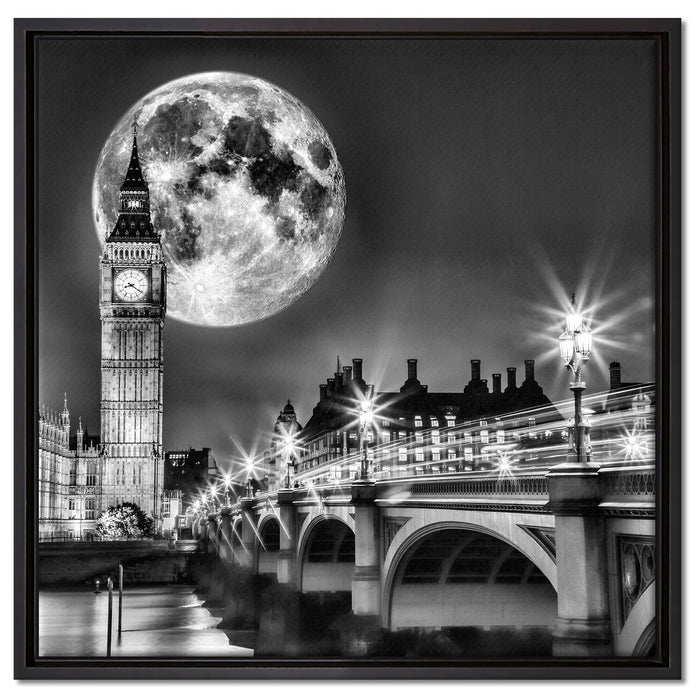 Big Ben vor Mond in London auf Leinwandbild Quadratisch gerahmt Größe 60x60