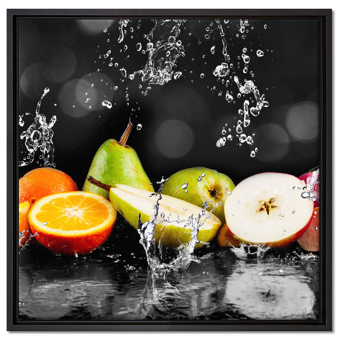 Früchte im Wasser auf Leinwandbild Quadratisch gerahmt Größe 60x60