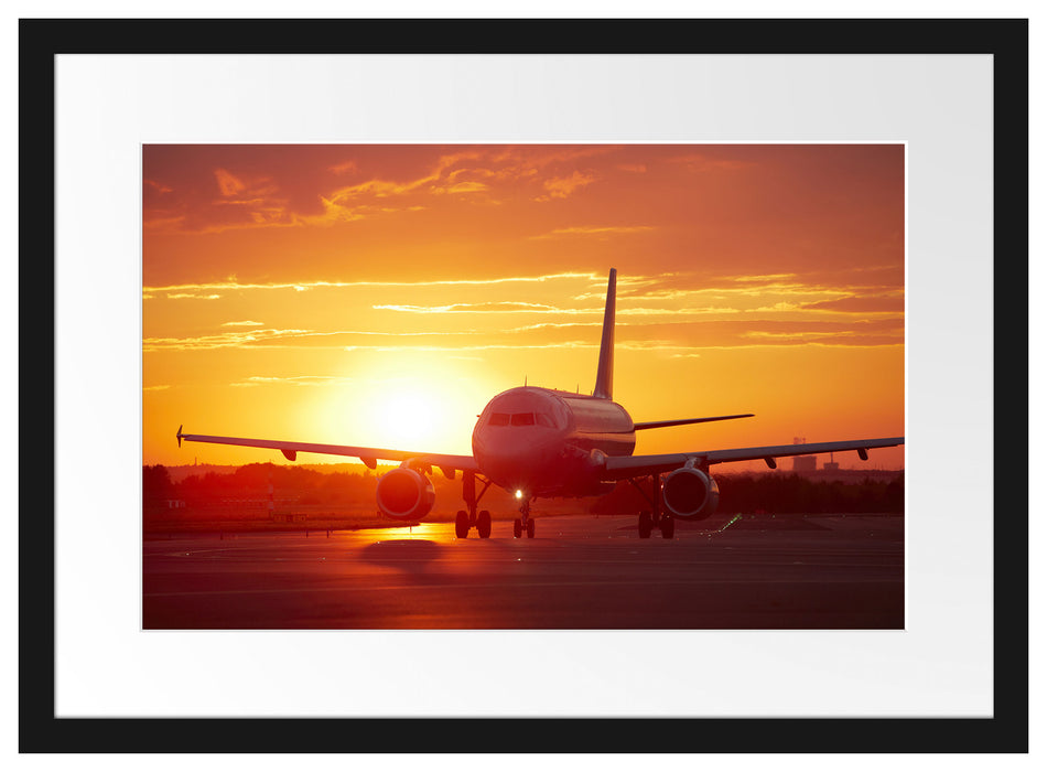 Flugzeug im Sonnenuntergang Passepartout 55x40